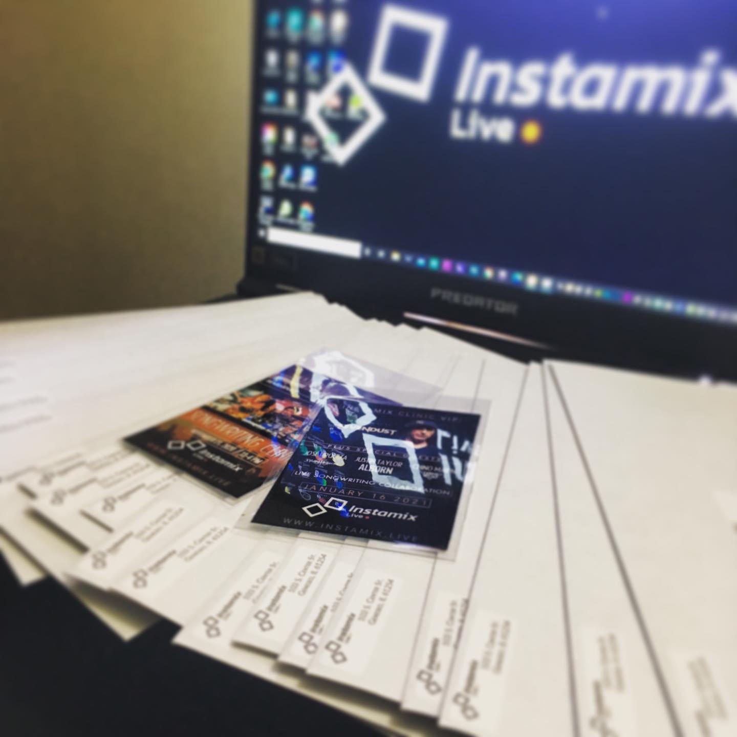 Instamix Live promotional laminates and tickets